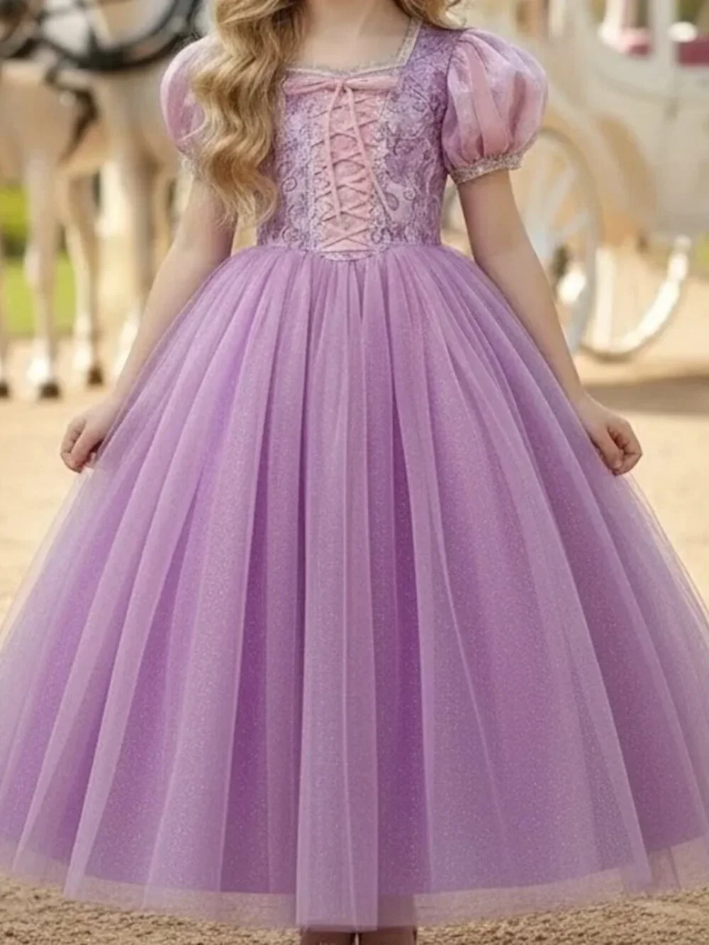 Princess Rapunzel Costume Dress and Fingerless Gloves - Purple